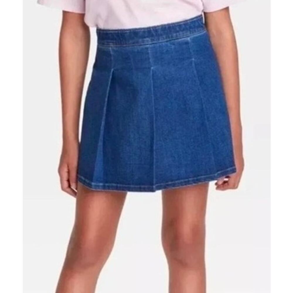Art Class Girls Cotton Blend Denim Pleated Skirt Adjustable Waist XL 14/16 - Picture 1 of 9